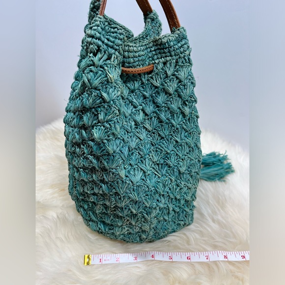 Mar Y Sol Teal Raffia /Straw Bucket Bag - Picture 10 of 12